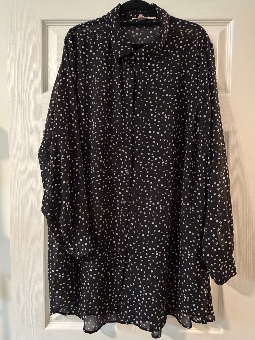 Addition Elle Black Button-Down Shirt with White Dot Print